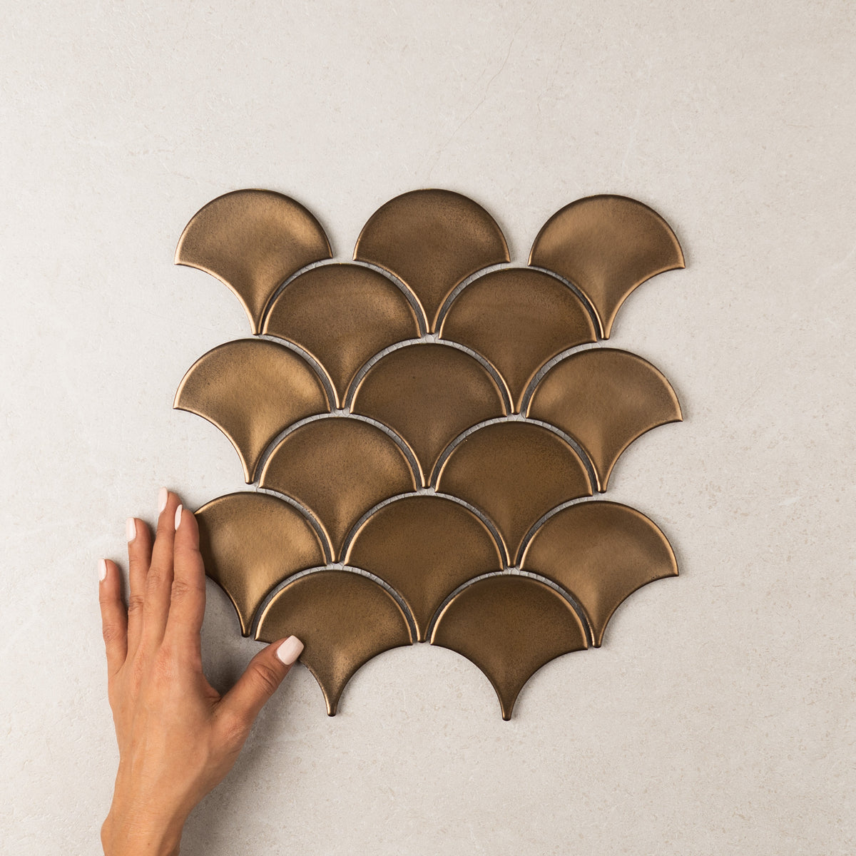 Fishscale Concave Surface Mosaic Wall Tile in Bronze, Glazed finish