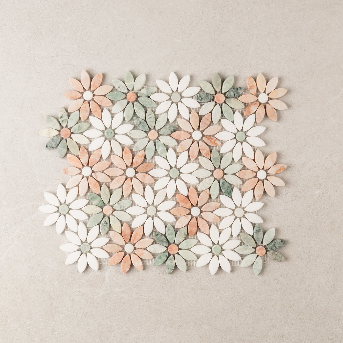 Flower Pink Green + Thassos Marble Mosaic