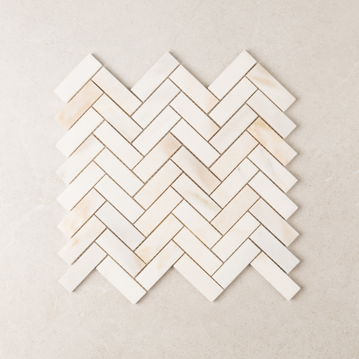 Herringbone Lotus White Marble Mosaic in Cream, Honed finish