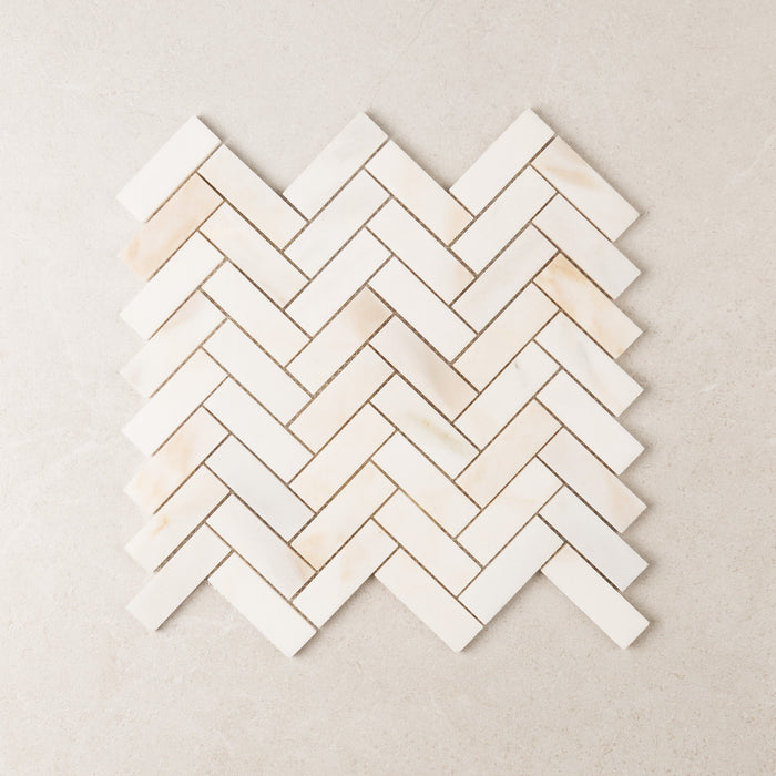 Herringbone Lotus White Marble Mosaic in Cream, Honed finish