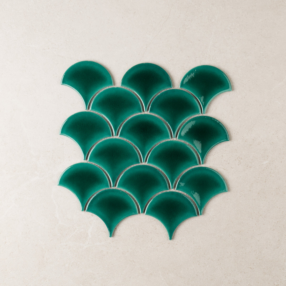 Fishscale Concave Surface Mosaic Wall Tile in Dark Green, Light Green, Bronze, Pink & White, Glazed finish