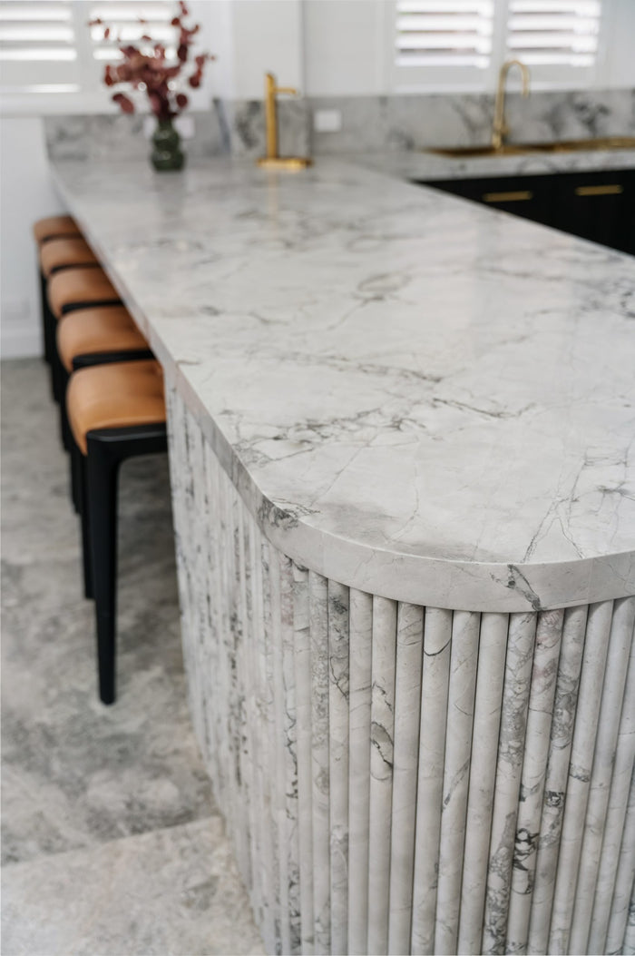 Super White Bamboo Marble Flute 30x900mm in Grey, Honed finish