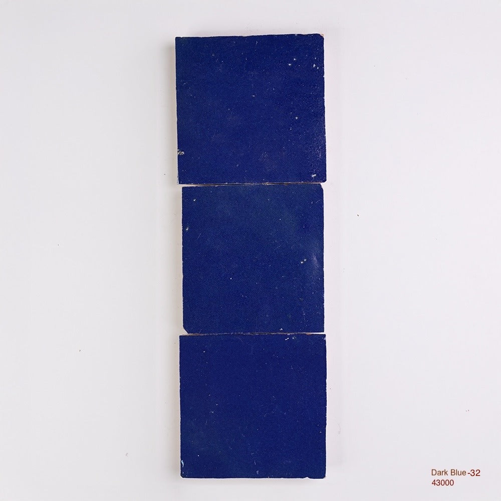 Zellige Moroccan Square Handmade Tiles in Dark Blue, Glazed finish