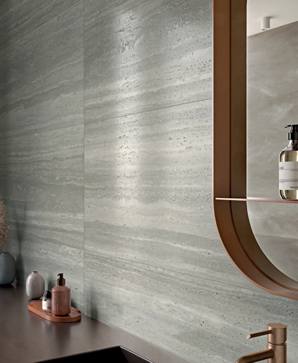 Dorica Travertine Look Porcelain Tile 600x1200 | Italian Floor & Wall Tile in Crema, Greige & White, External & Matt finish