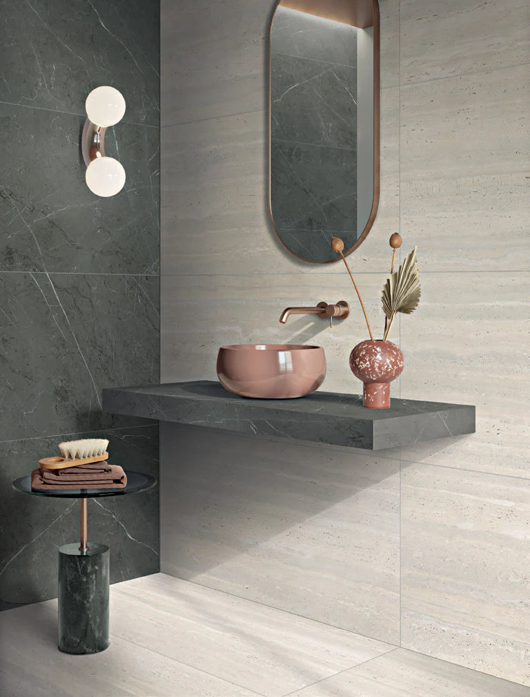 Dorica Travertine Look Porcelain Tile 600x1200 | Italian Floor & Wall Tile in Crema, Greige & White, External & Matt finish