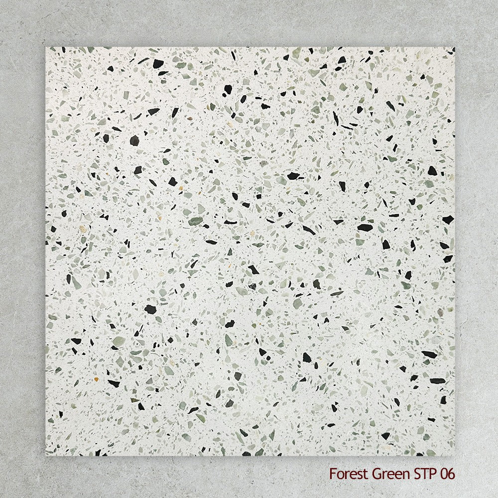 Terrazzo Architectural Range Natural Stone Tile in Forest Green, Honed finish