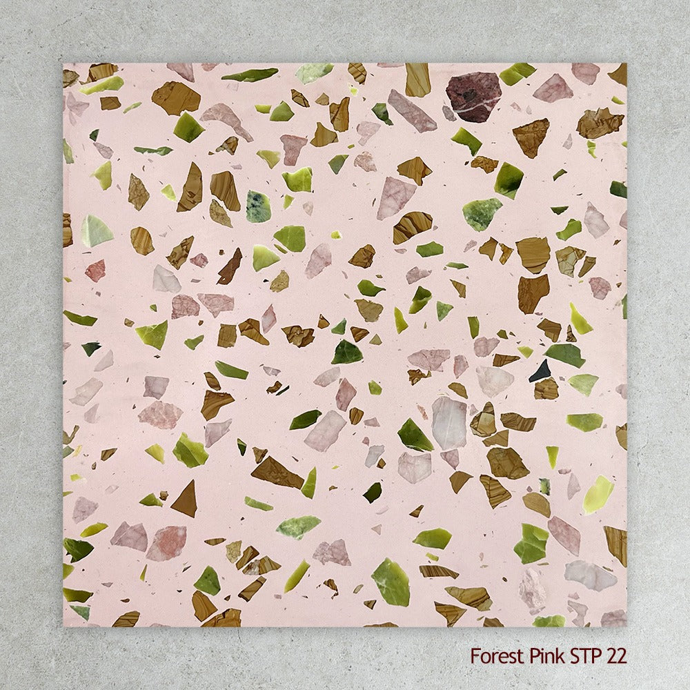 Terrazzo Architectural Range Natural Stone Tile in Forest Pink, Honed finish