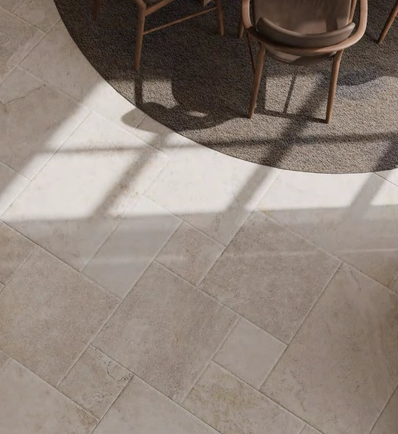 Concord French Pattern Porcelain Tile | Stone Look Modular Paving in Sand