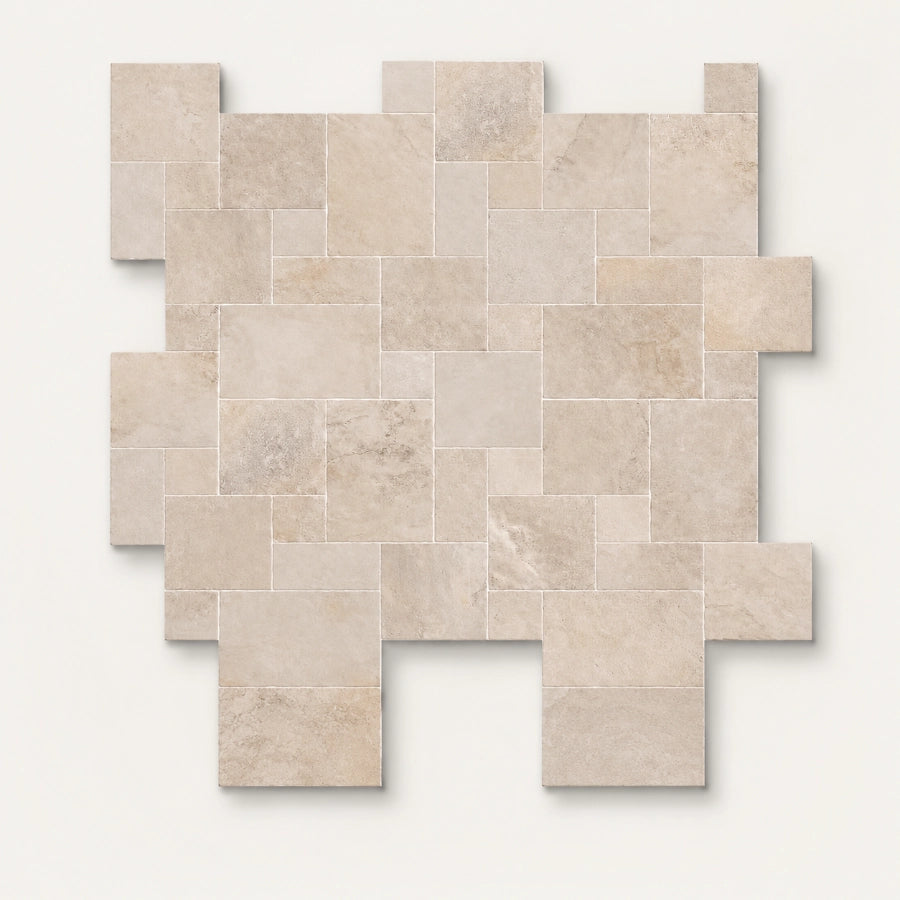 Concord French Pattern Porcelain Tile | Stone Look Modular Paving in Sand