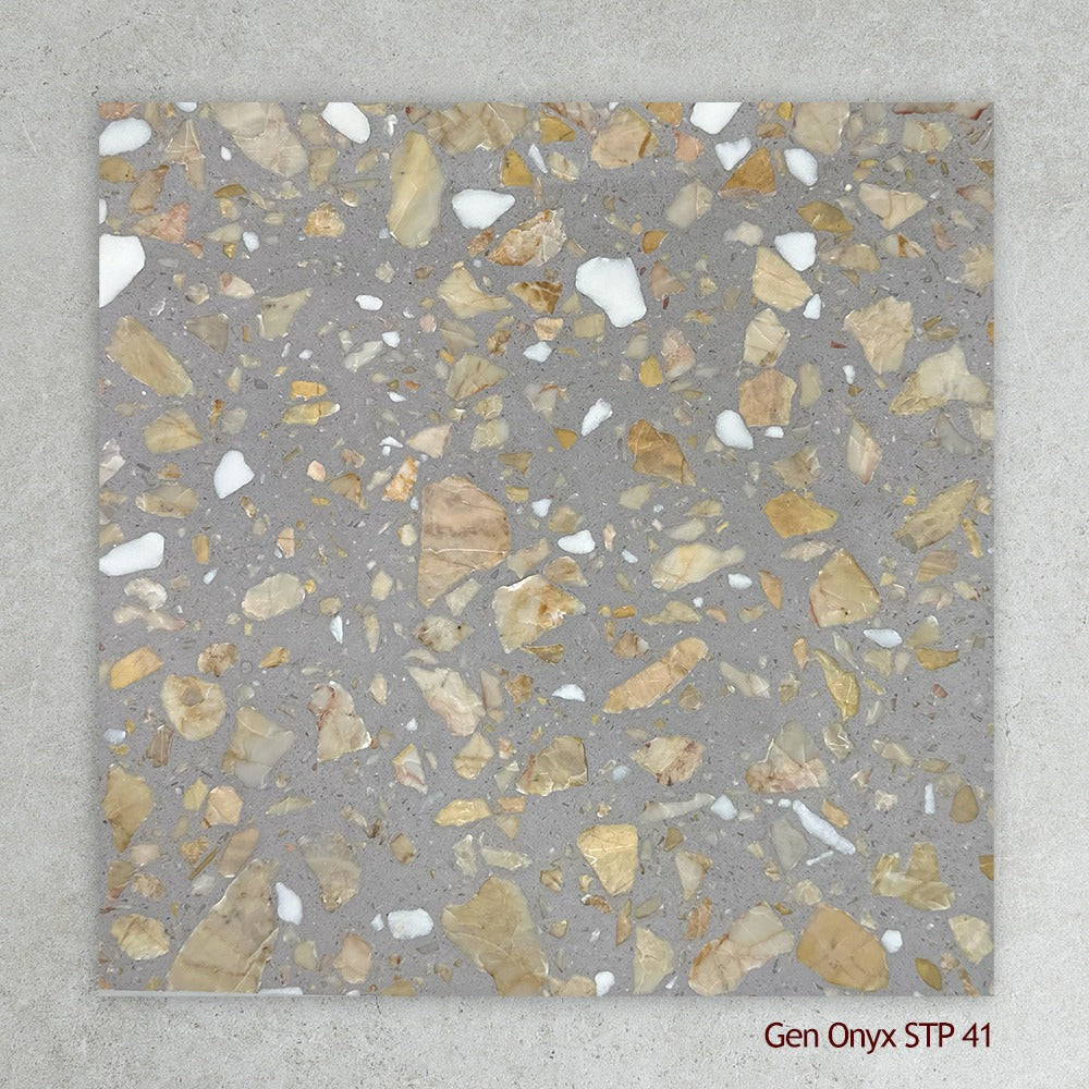 Terrazzo Architectural Range Natural Stone Tile in Gem Onyx, Leather finish