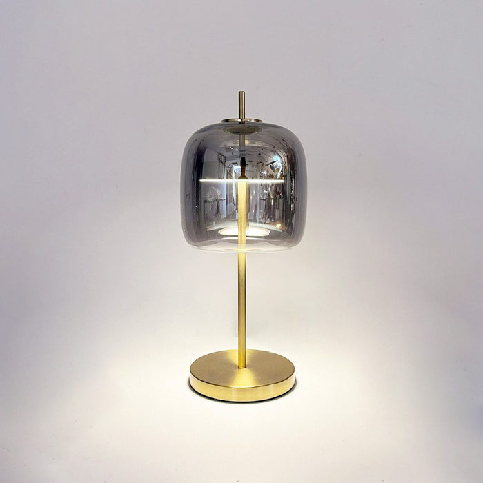 Lunara Doluce Modern Table Lamp in Smoke Glass & Brass Gold