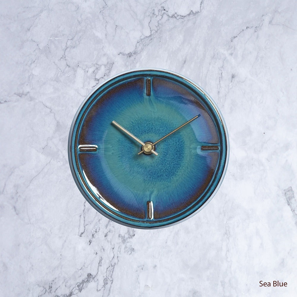 Tohoku Hand Glazed Japanese Large Sized Clock in Sea Blue
