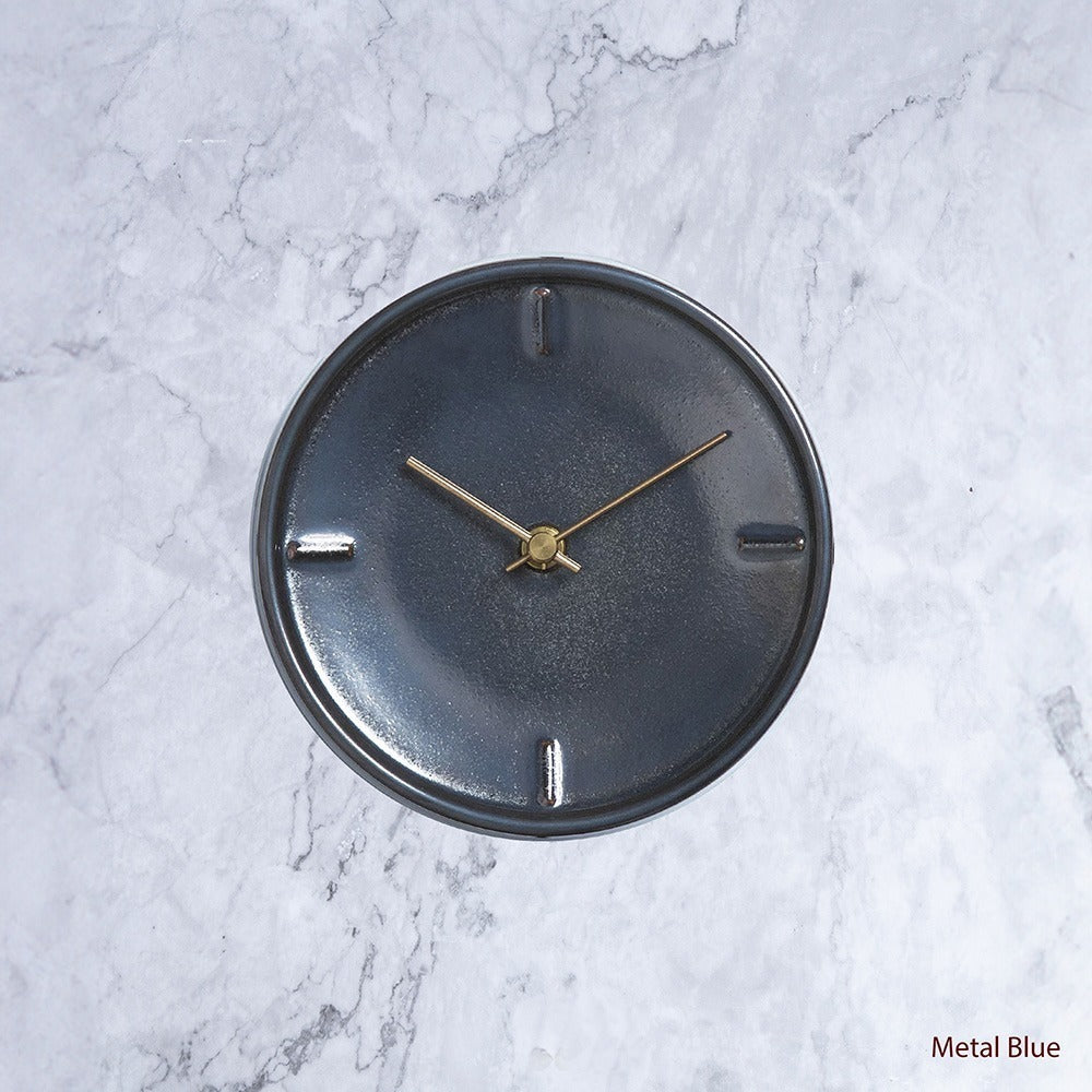 Tohoku Hand Glazed Japanese Large Sized Clock in Metal Blue