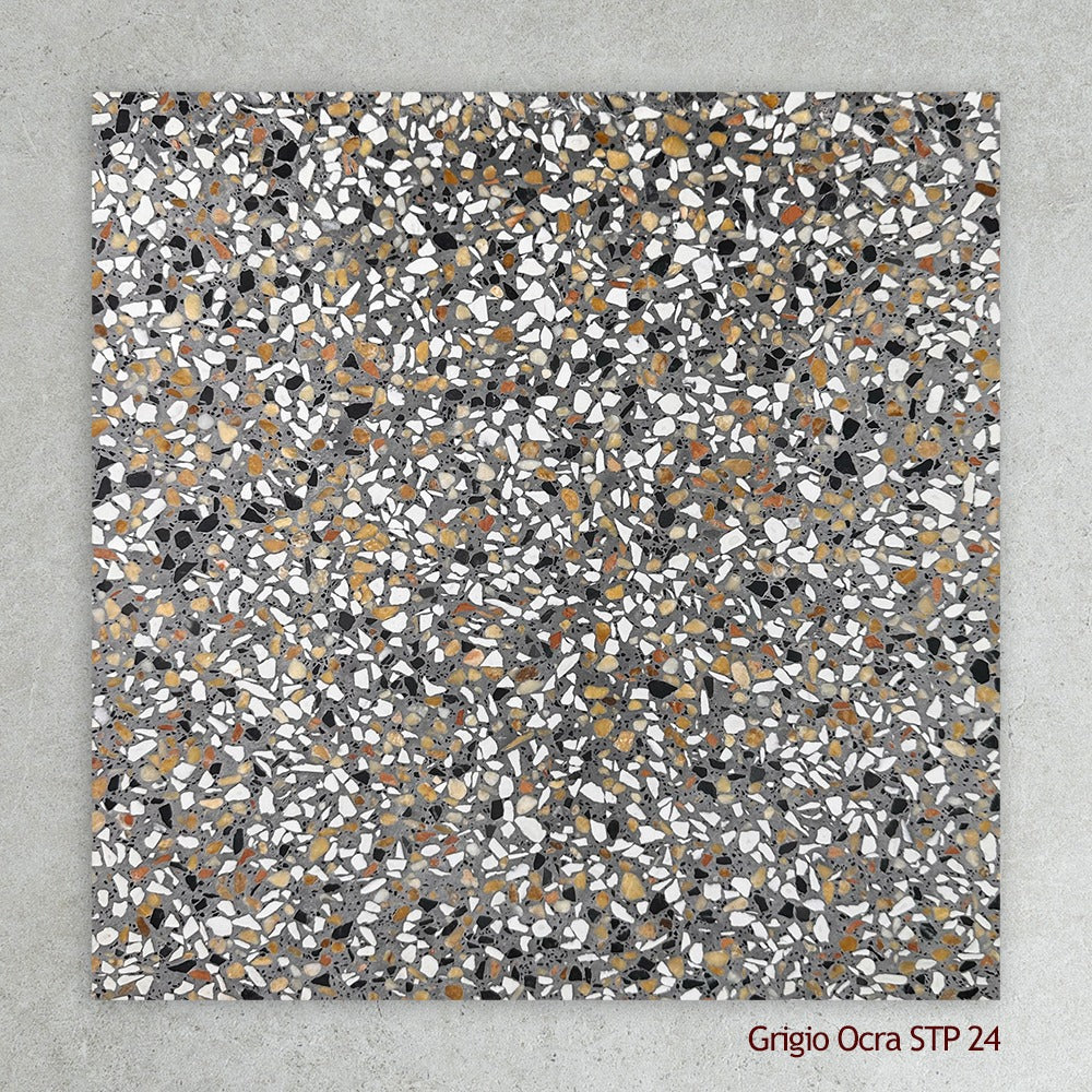 Terrazzo Architectural Range Natural Stone Tile in Grigio Ocra, Honed finish