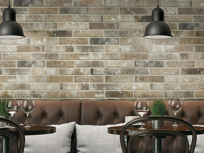 London Brick 60x250mm Floor & Wall Tile in Sunset, Multi, Fog, Beige & Charcoal, Rustic Natural finish