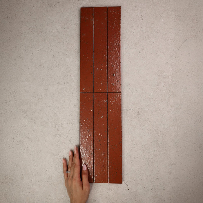 Kazoku Hatsu Long Subway Hand Glazed Japanese Tile in Red, Gloss finish