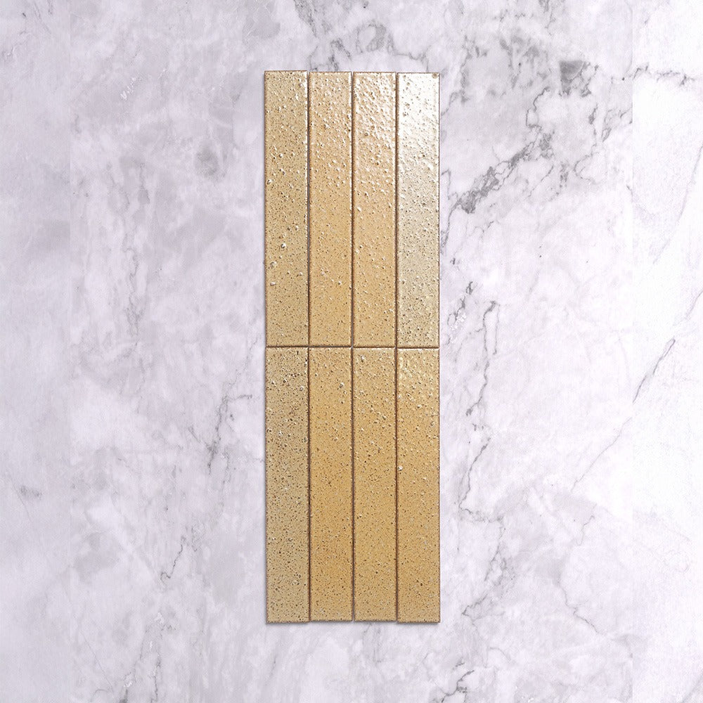 Kazoku Hatsu Long Subway Hand Glazed Japanese Tile in Wheat, Gloss finish