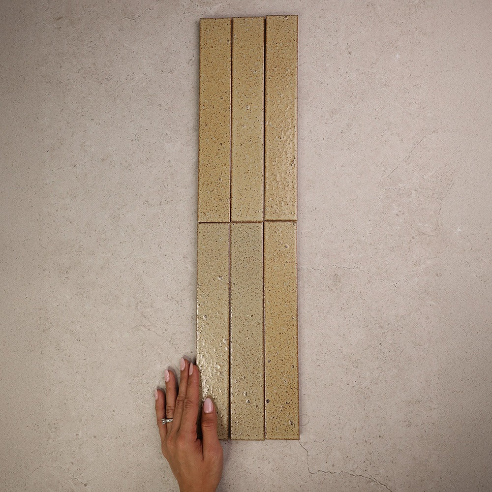Kazoku Hatsu Long Subway Hand Glazed Japanese Tile in Red, Aqua, Wheat & White, Gloss finish