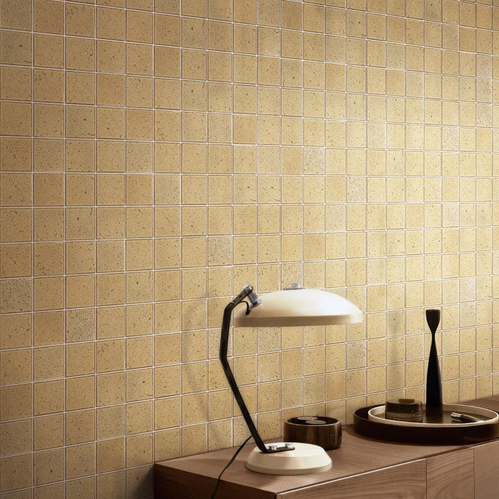 Kazoku Hatsu Square Hand Glazed Japanese Mosaic in Oribe Green, Wheat, White & Mahogany, Gloss finish