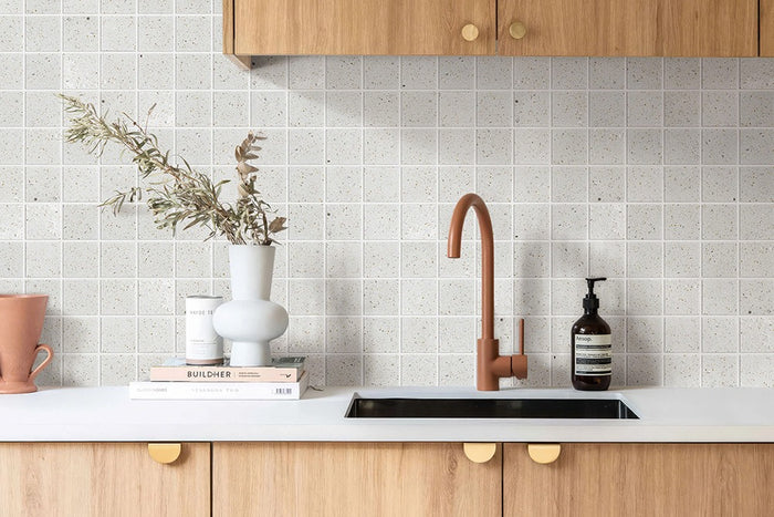 Kazoku Hatsu Square Hand Glazed Japanese Mosaic in White, Gloss finish