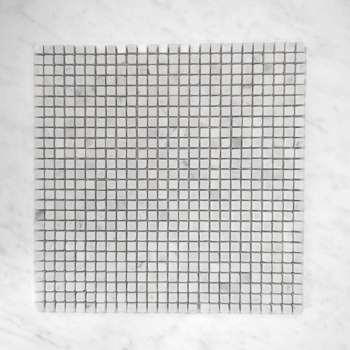 Mini Square Marble Mosaic Collection 305x305 mm in Carrara Pixel Tumbled