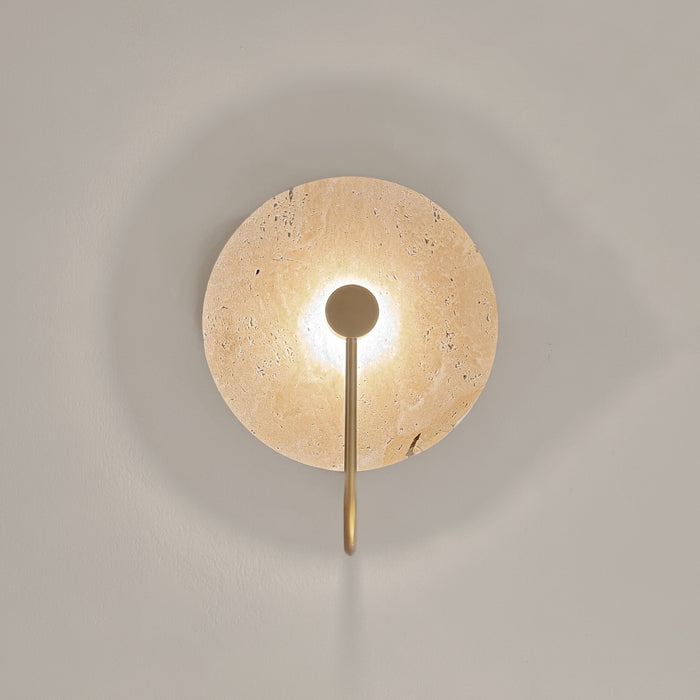 Lunara Helios Wall Light in Travertine and Matte Brass Gold