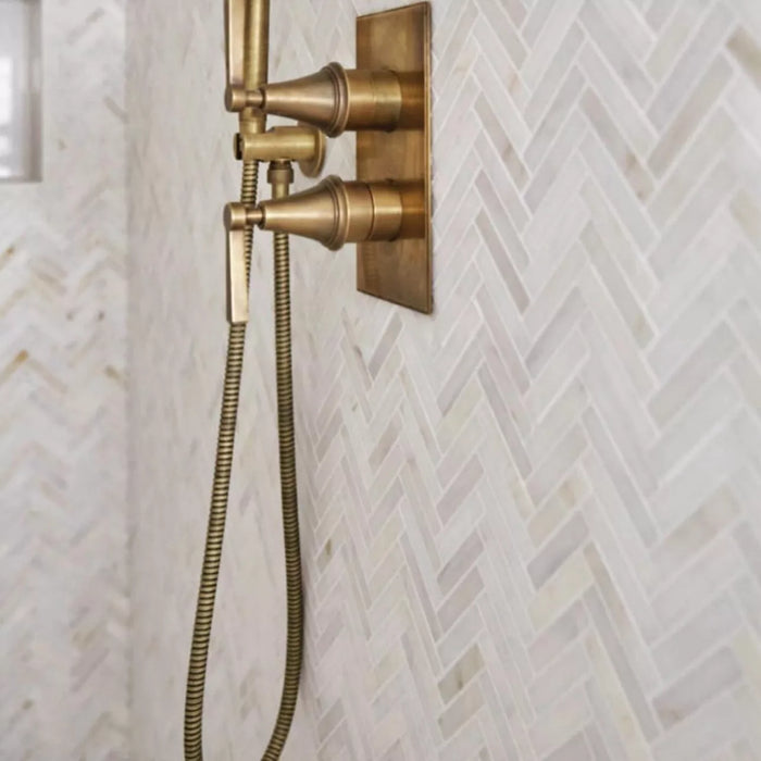 Herringbone Lotus White Marble Mosaic in Cream, Honed finish