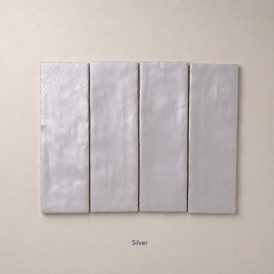 Iris Pearlescent Ceramic Wall Tile | Spanish Gloss Wall Tile in Silver, Pearlescence finish