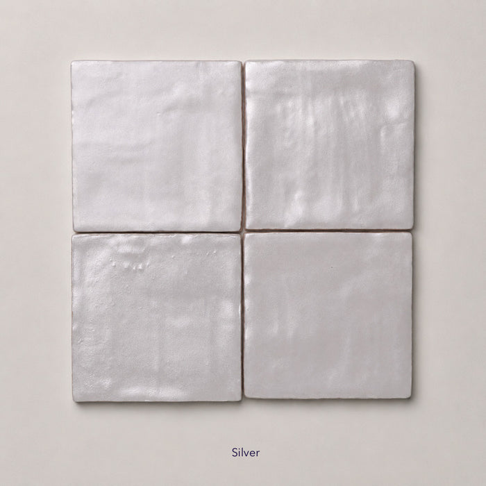 Iris Pearlescent Ceramic Wall Tile | Spanish Gloss Wall Tile in Silver, Pearlescence finish