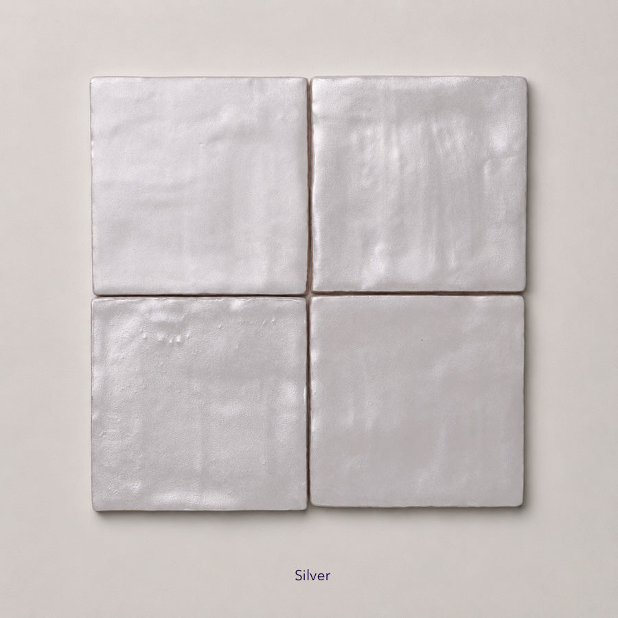Iris Pearlescent Ceramic Wall Tile | Spanish Gloss Wall Tile in Silver, Pearlescence finish