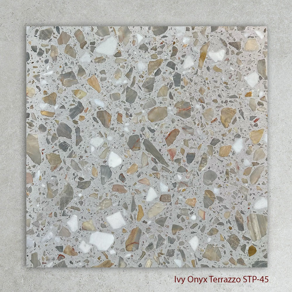 Terrazzo Architectural Range Natural Stone Tile in Ivy Onyx, Leather finish