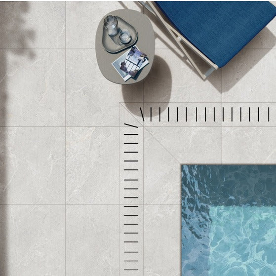 Kavala Stone Look Porcelain Bullnose Tile 400x600 mm in Argento, Bianco & Grigio, Grip finish