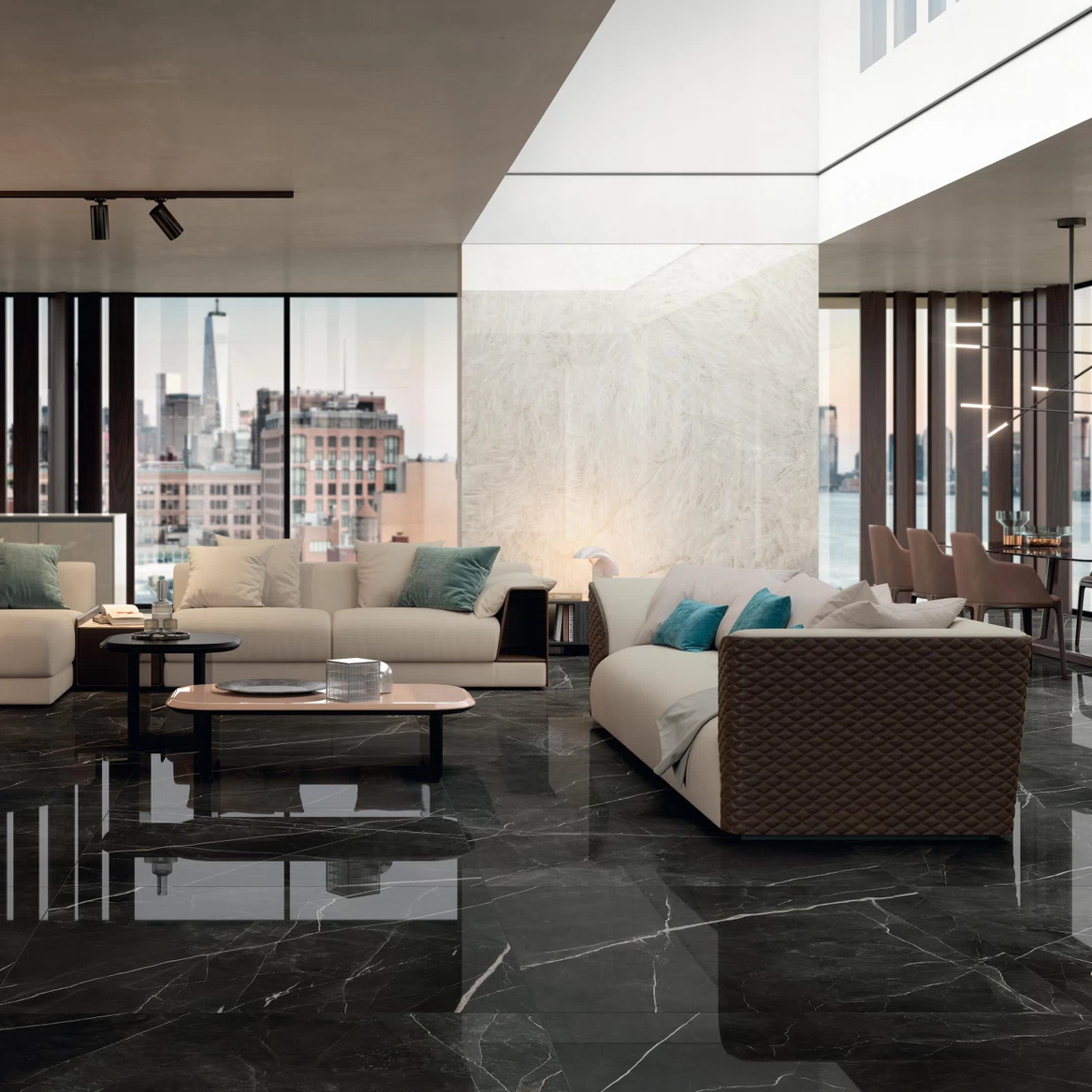 Marvel Gala Italian Porcelain Tile in Exotic Green, Amazzonite, Calacatta Black, Desert Soul & Crystal White, Lappato finish