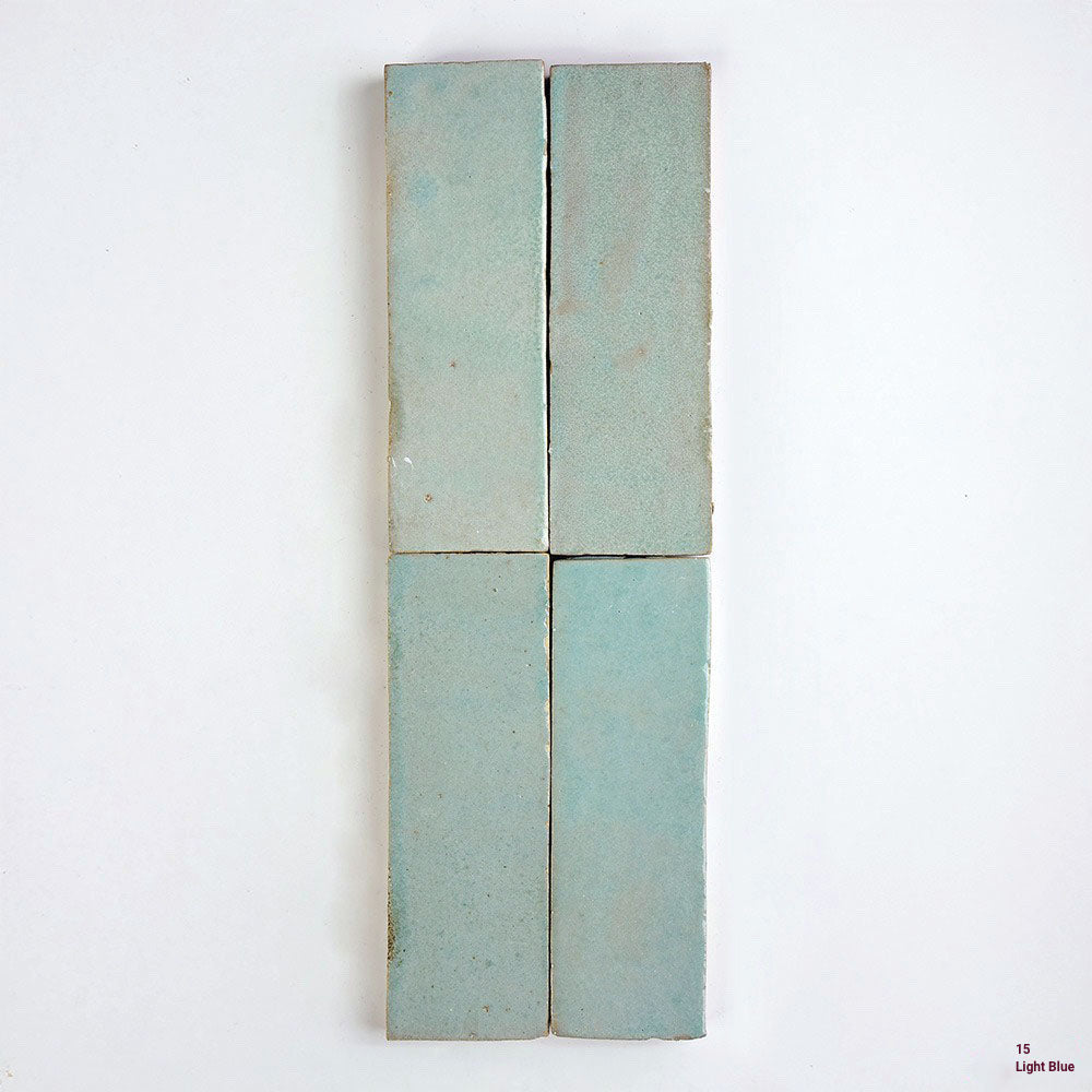 Zellige Bejmat Moroccan Handmade Tiles in Light Blue, Glazed finish