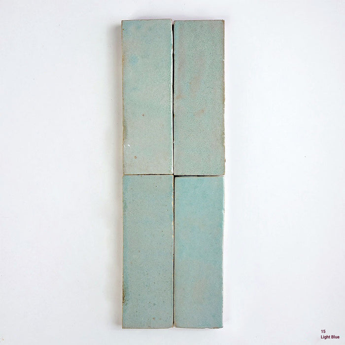 Zellige Bejmat Moroccan Handmade Tiles in Light Blue, Glazed finish