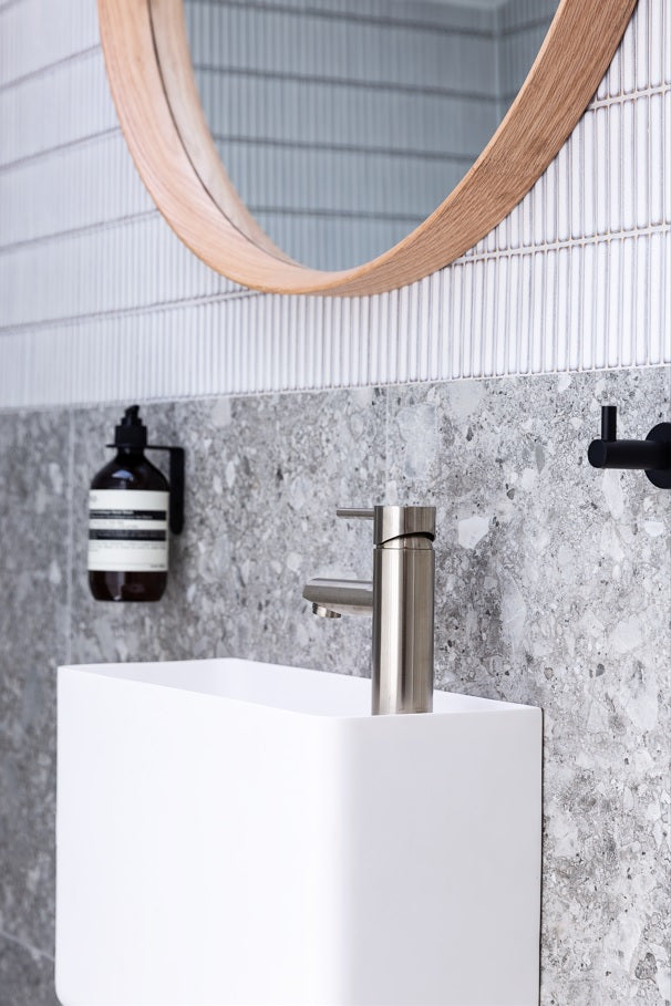 Round Basin Mixer in Brushed Nickel | Meir