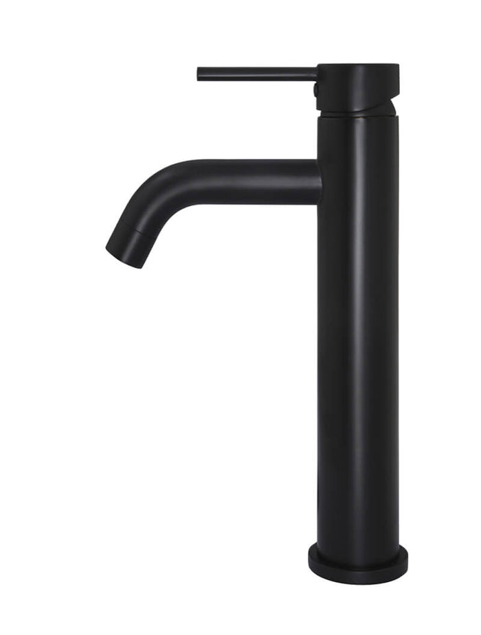 Round Tall Basin Mixer Curved in Matte Black | Meir #Colour_Matte Black