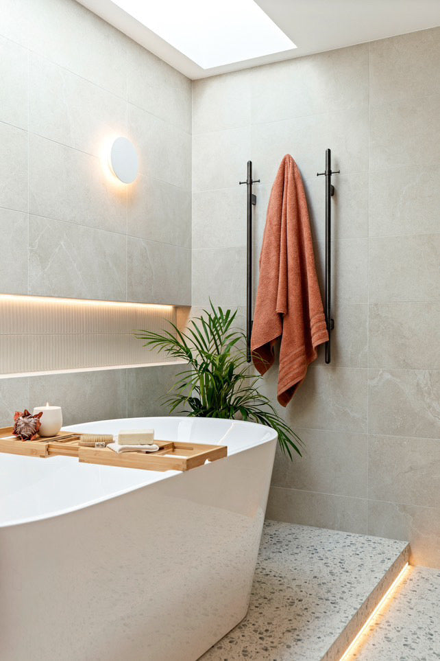 Heated Vertical Towel Rail in Shadow | Meir #Colour_Shadow