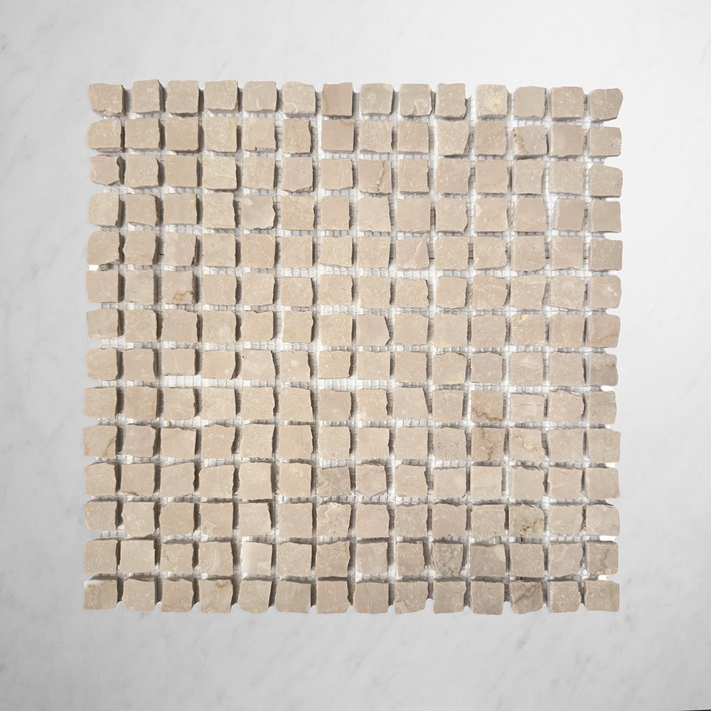 Botticino Split Edge Marble Mosaic | Tumbled & Honed Natural Stone