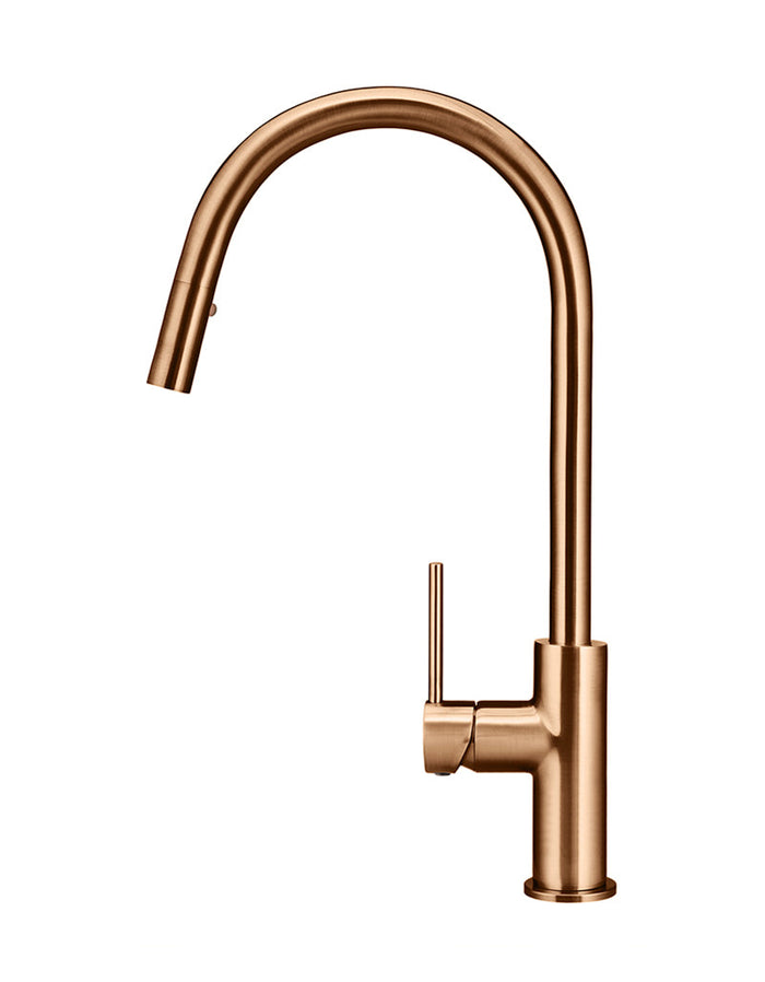 Round Piccola Pull Out Kitchen Mixer Tap in Lustre Bronze | Meir #Colour_Lustre Bronze
