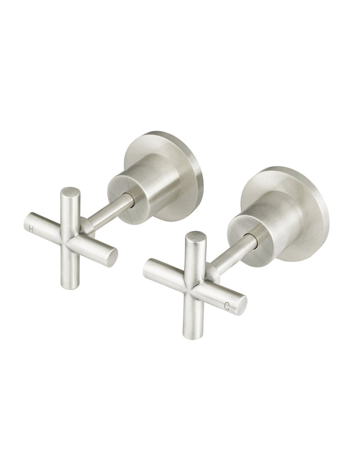 Round Cross Handle Jumper Valve Wall Top Assemblies in Brushed Nickel | Meir #Colour_Brushed Nickel
