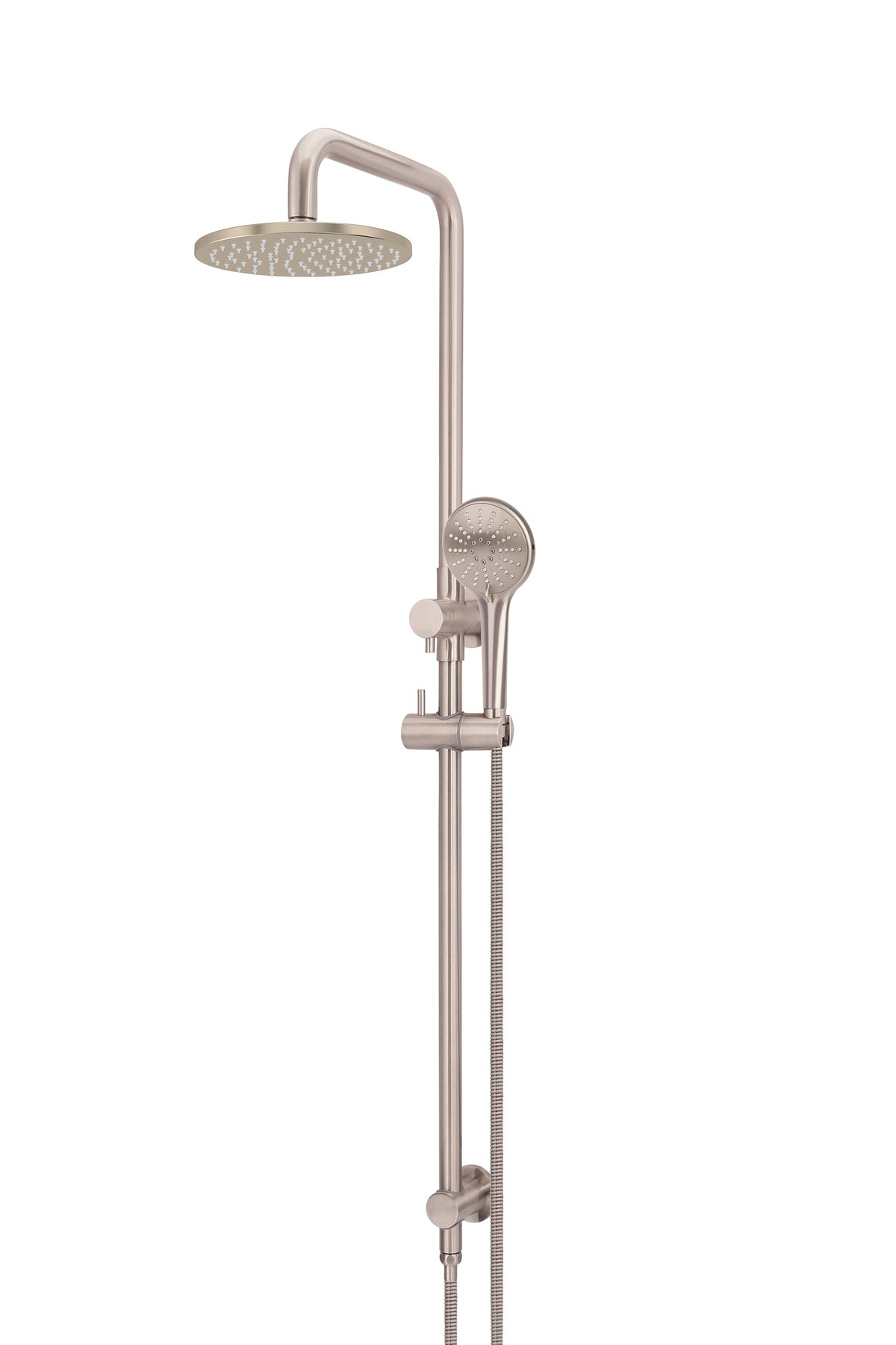 Champagne - Round Combination Shower Rail 200mm Rose, Three Function Hand Shower