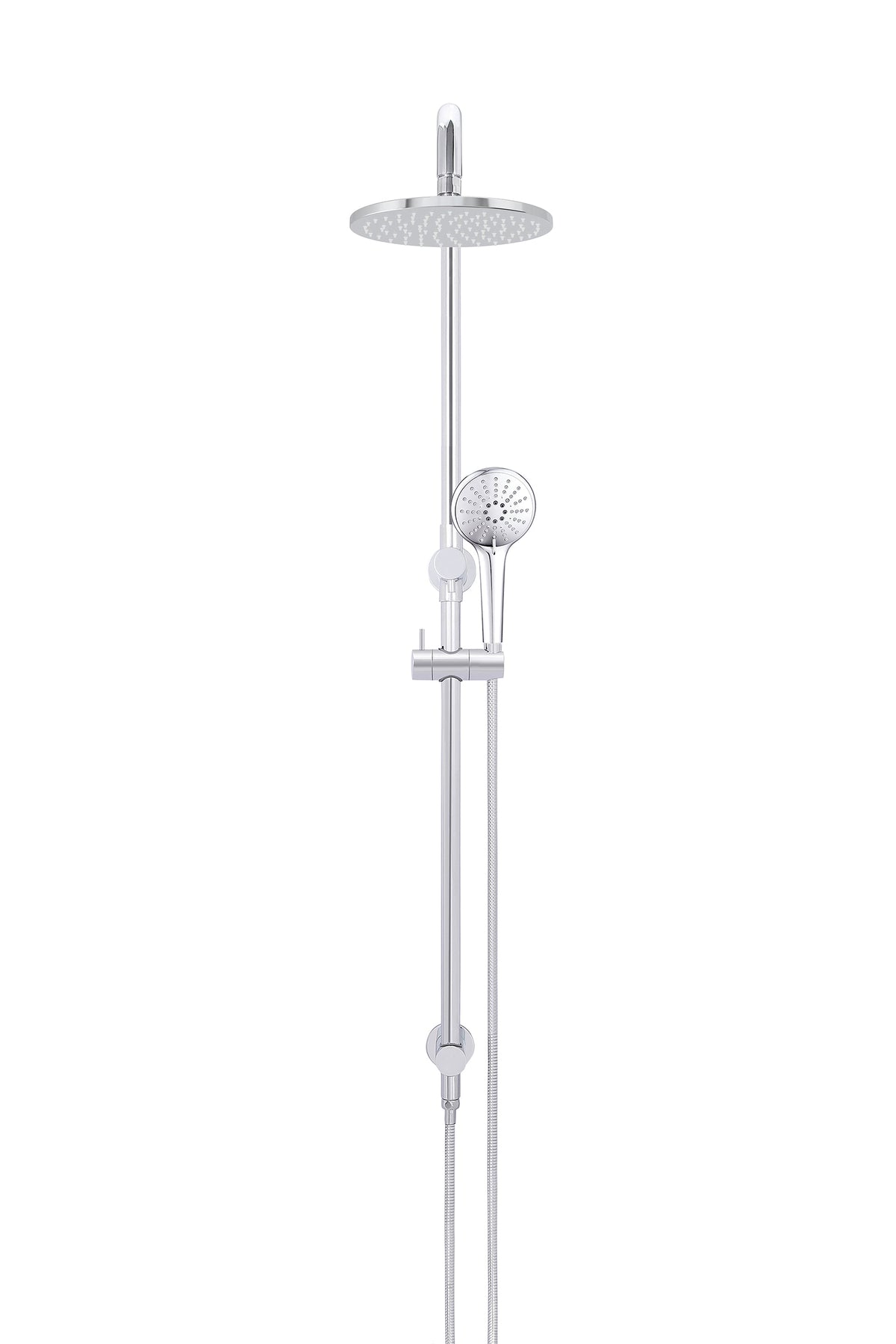 Round Combination Shower Rail 200mm Rose, Three Function Hand Shower in Polished Chrome | Meir