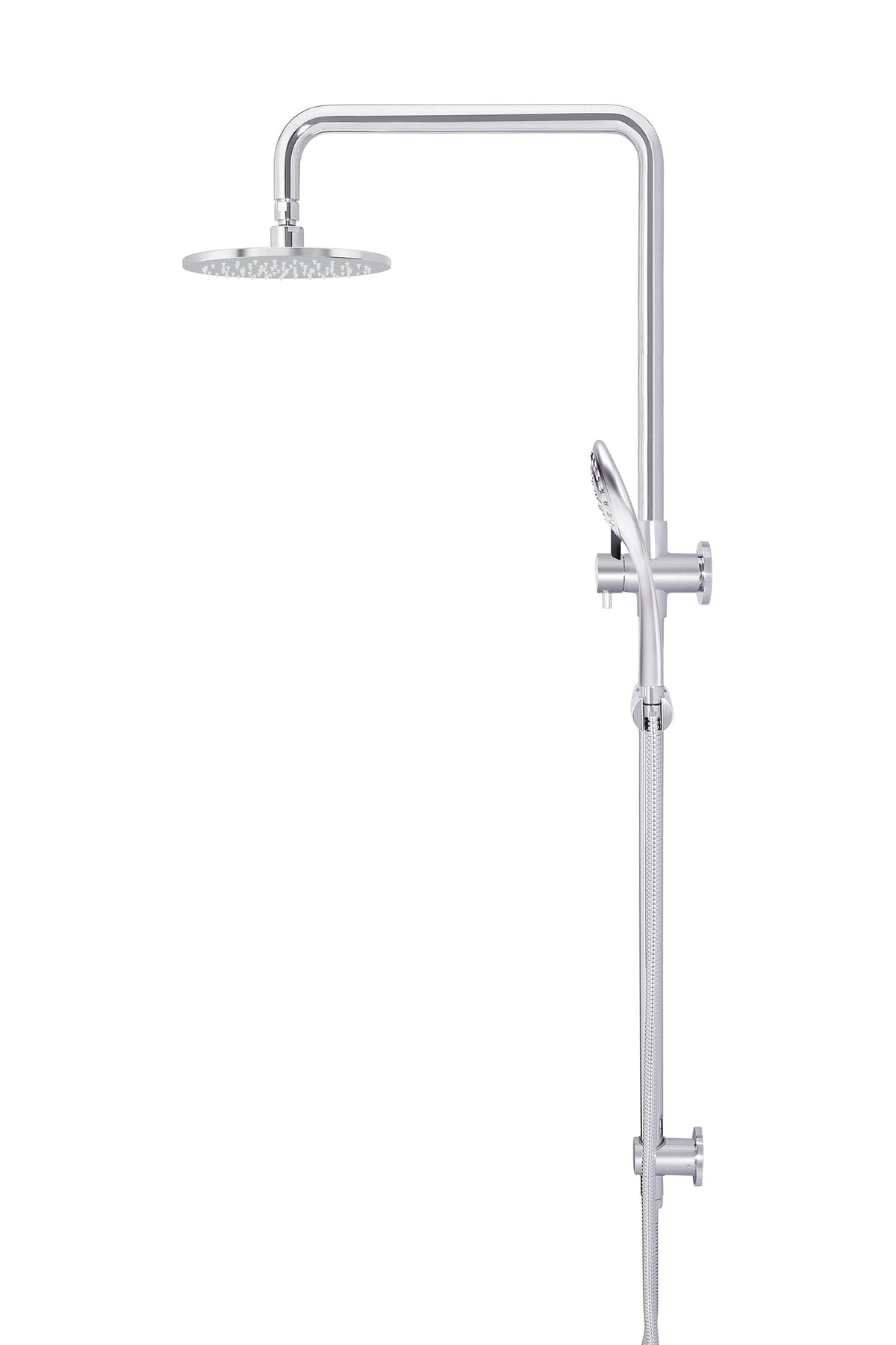 Round Combination Shower Rail 200mm Rose, Three Function Hand Shower in Polished Chrome | Meir