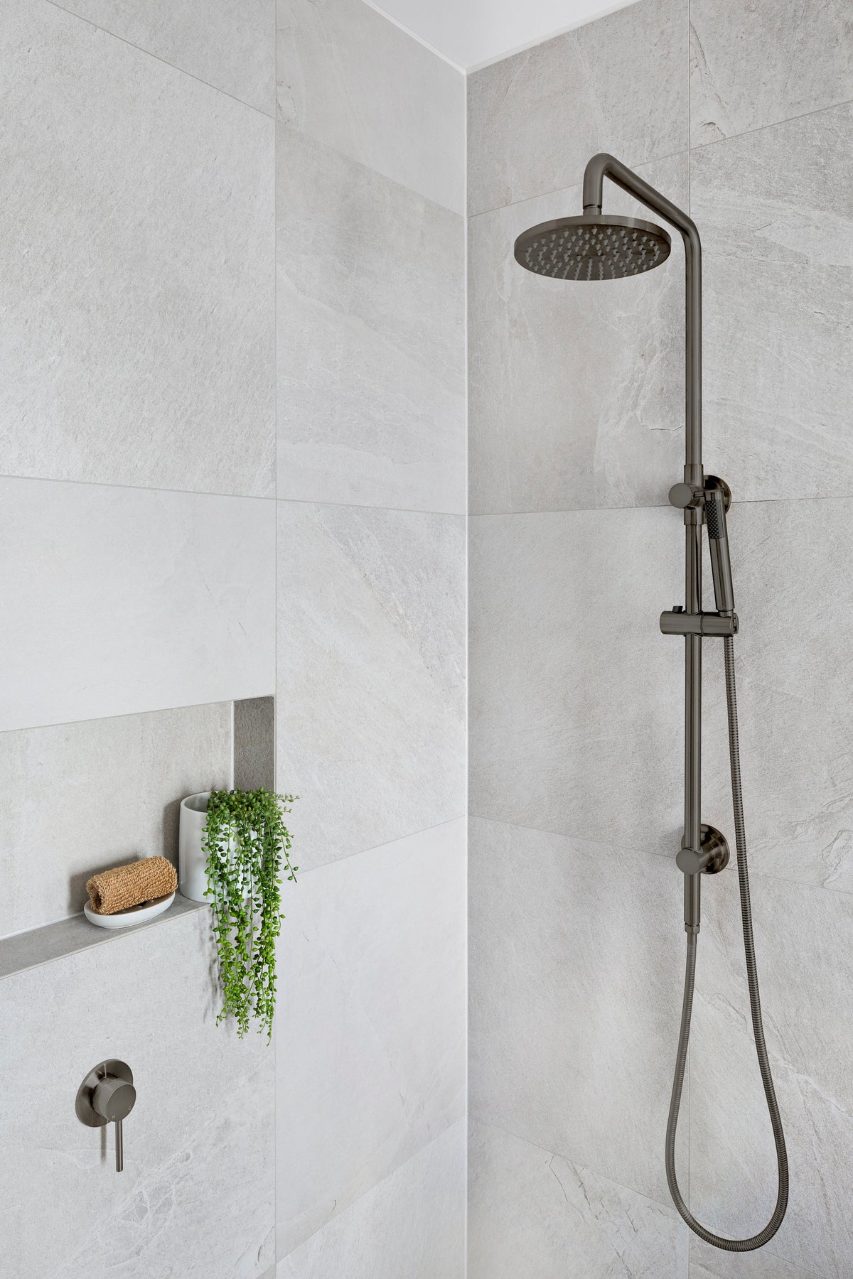 Round Combination Shower Rail, 200mm Rose, Single Function Hand Shower in Shadow | Meir