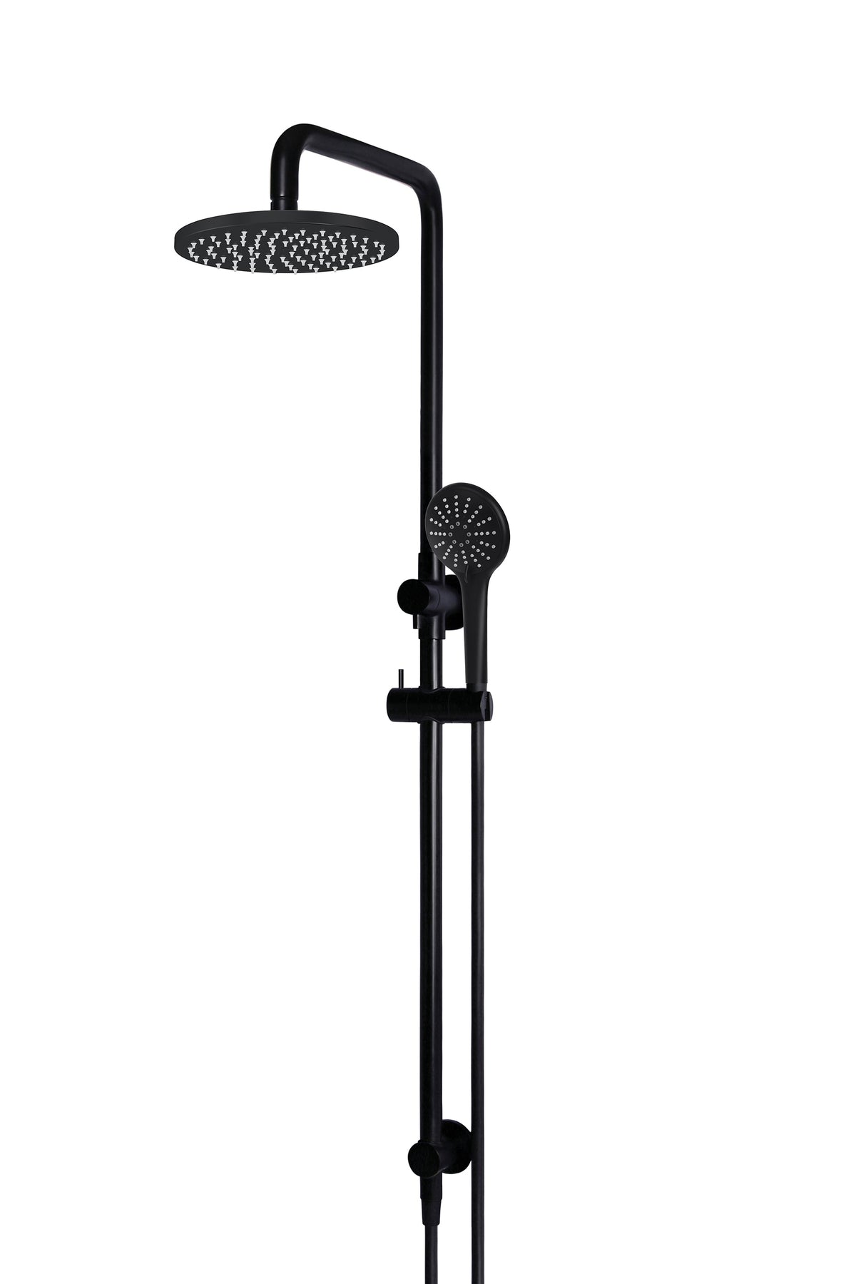 Matte Black - Round Combination Shower Rail 200mm Rose, Three Function Hand Shower