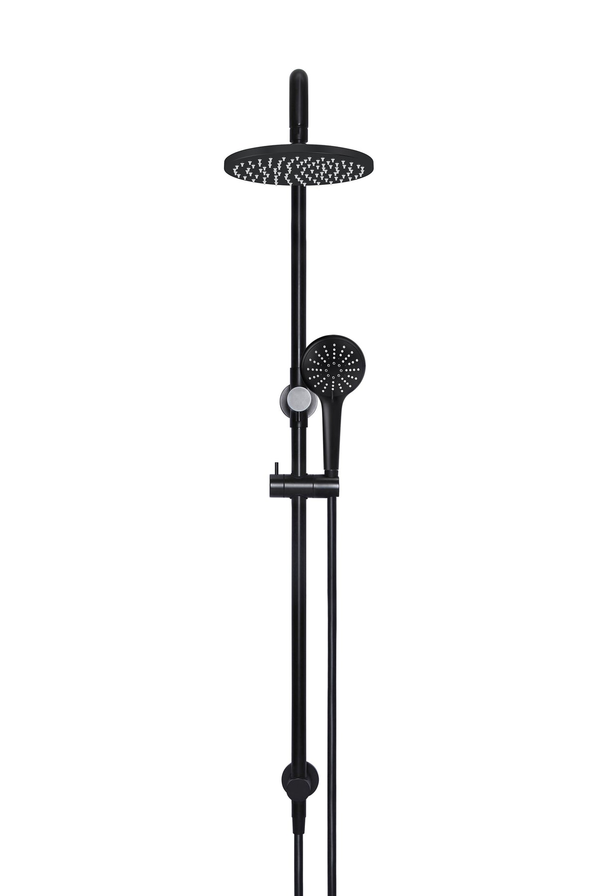 Round Combination Shower Rail 200mm Rose, Three Function Hand Shower in Matte Black | Meir