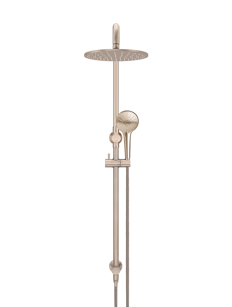 Round Combination Shower Rail 300mm Rose, Three Function Hand Shower in Champagne | Meir