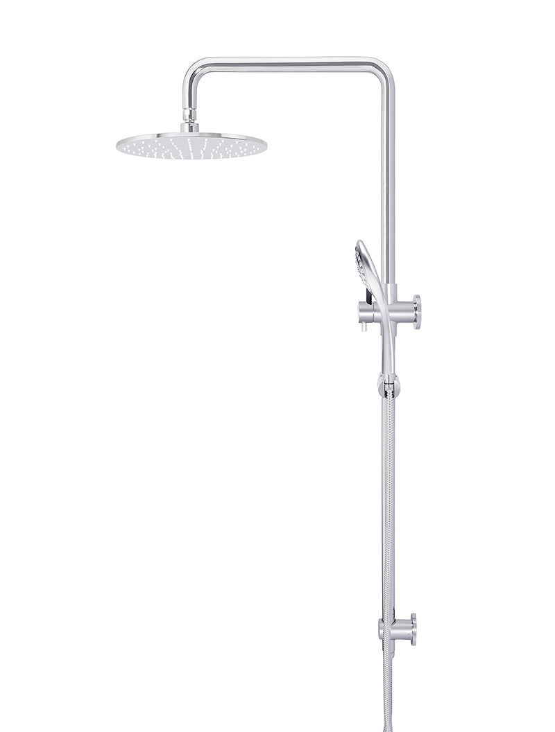 Round Combination Shower Rail 300mm Rose, Three Function Hand Shower in Polished Chrome | Meir