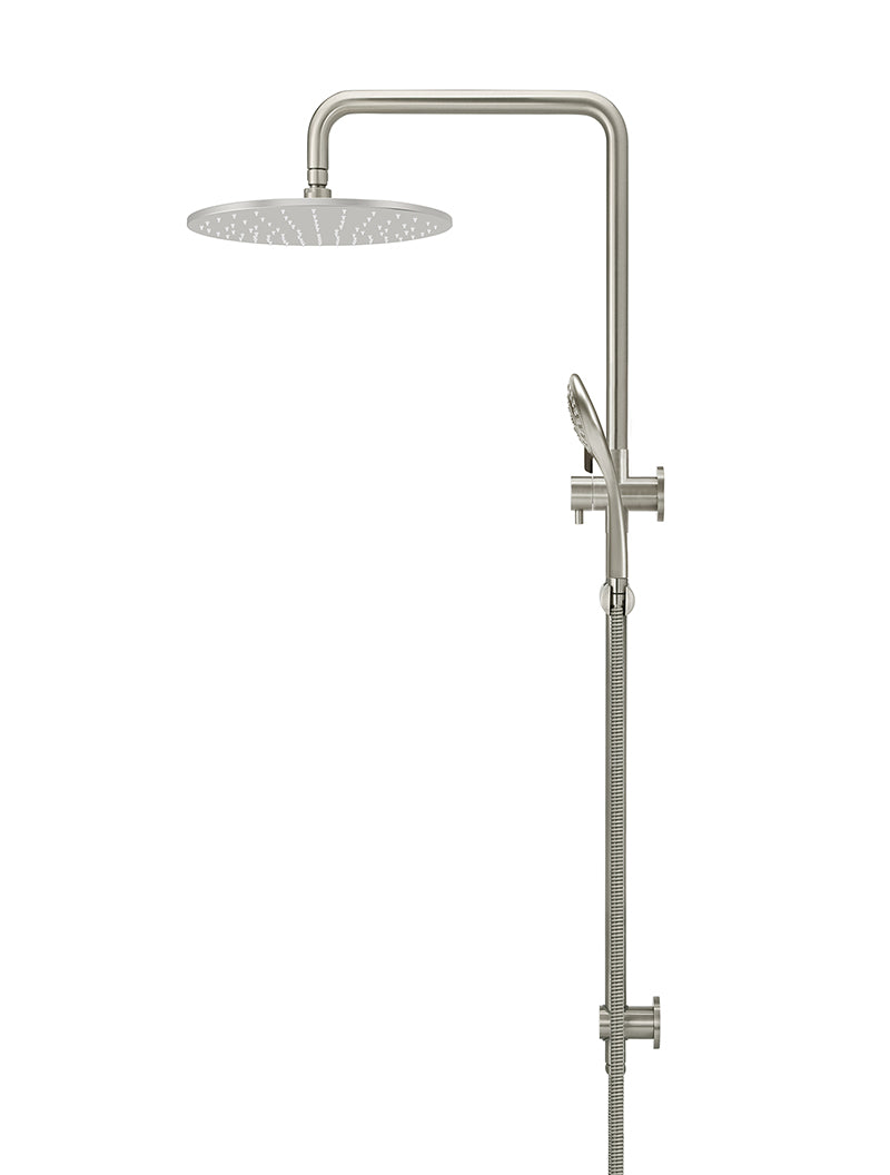 Round Combination Shower Rail 300mm Rose, Three Function Hand Shower in Brushed Nickel | Meir